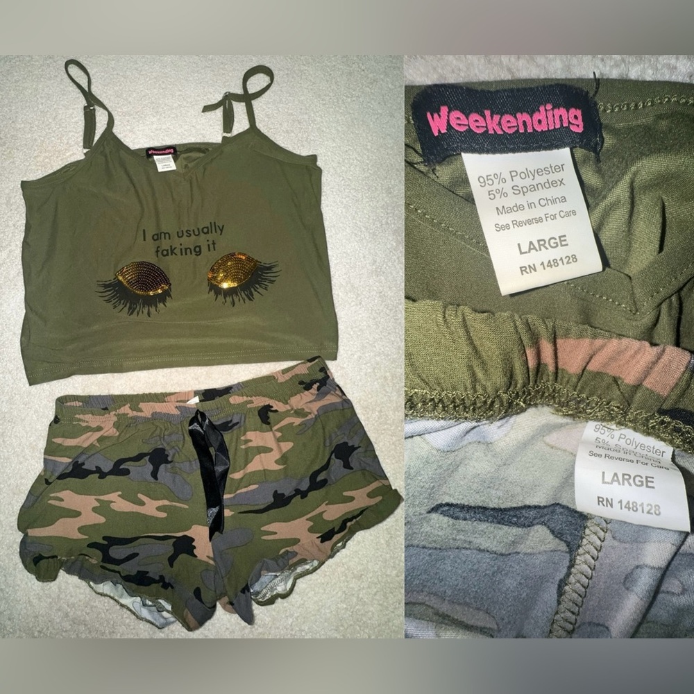 Fashion Nova Pajama Set
Size L
Camouflage/Green